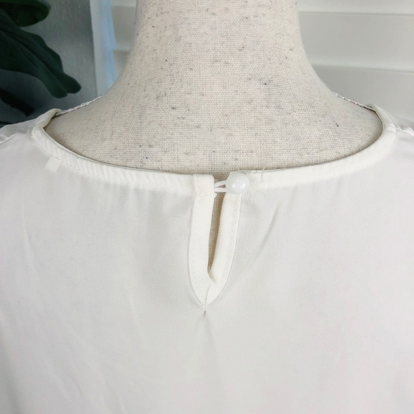 NWOT WHITE BLUE LOOSE FITTED FLOWY SUMMER Color Block TOP - Picture 4 of 7